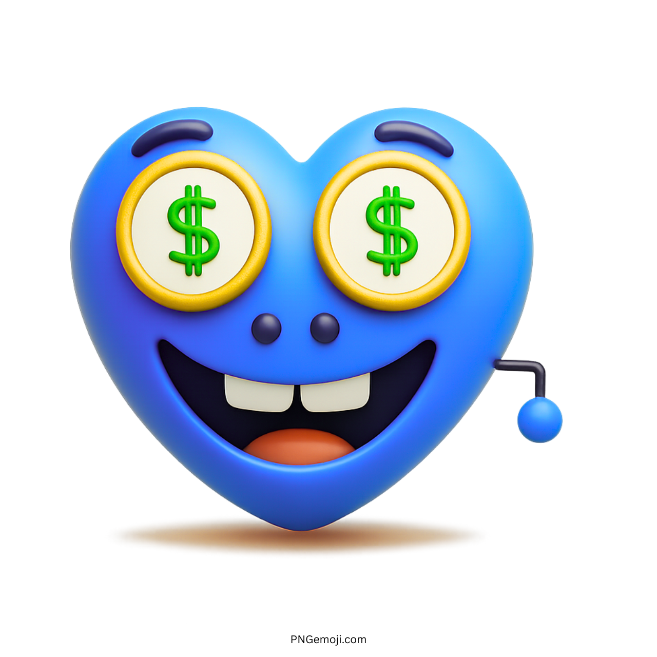 3D blue heart emoji with dollar eyes and a joyful rich expression