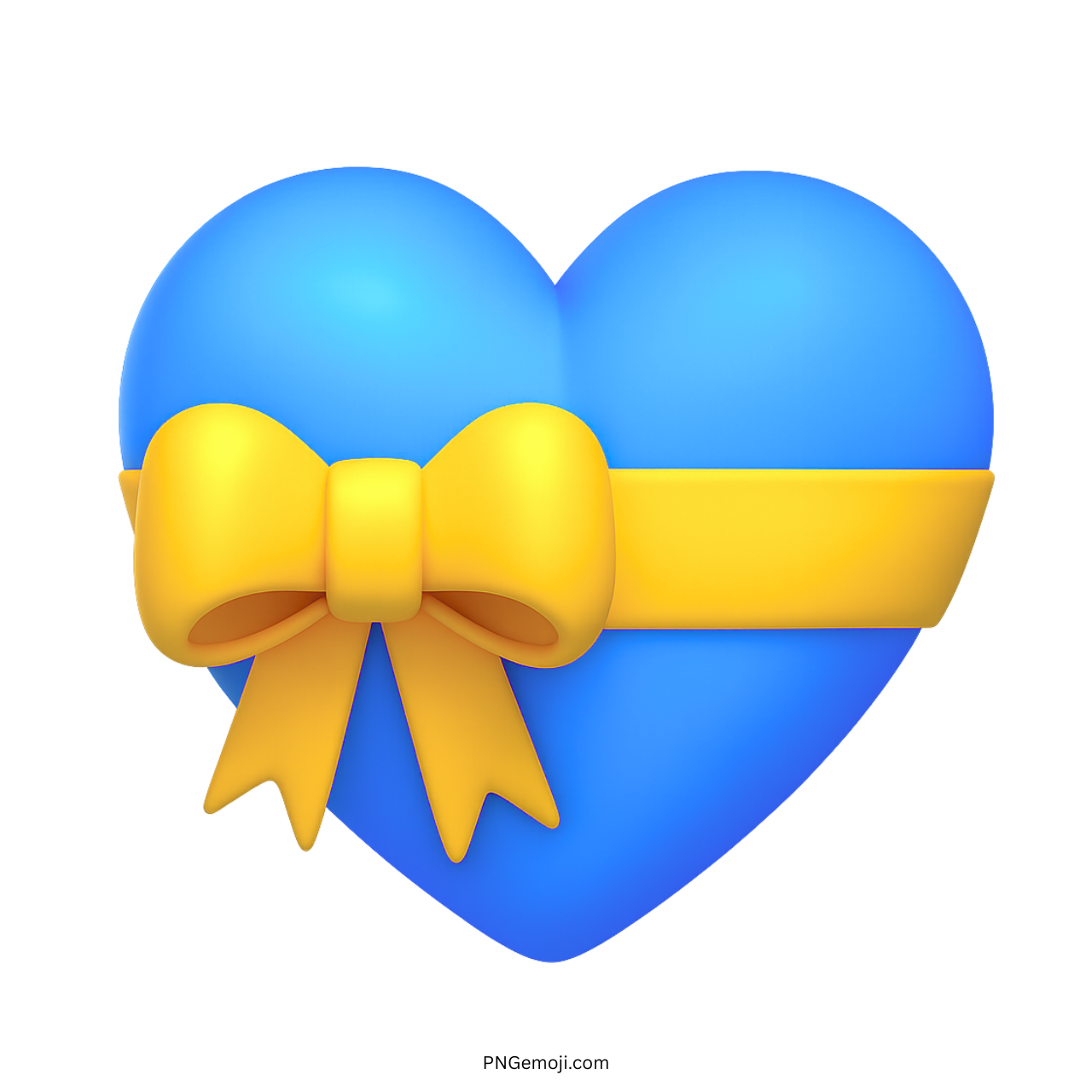 3D blue heart emoji with yellow ribbon bow gift wrap design transparent PNG