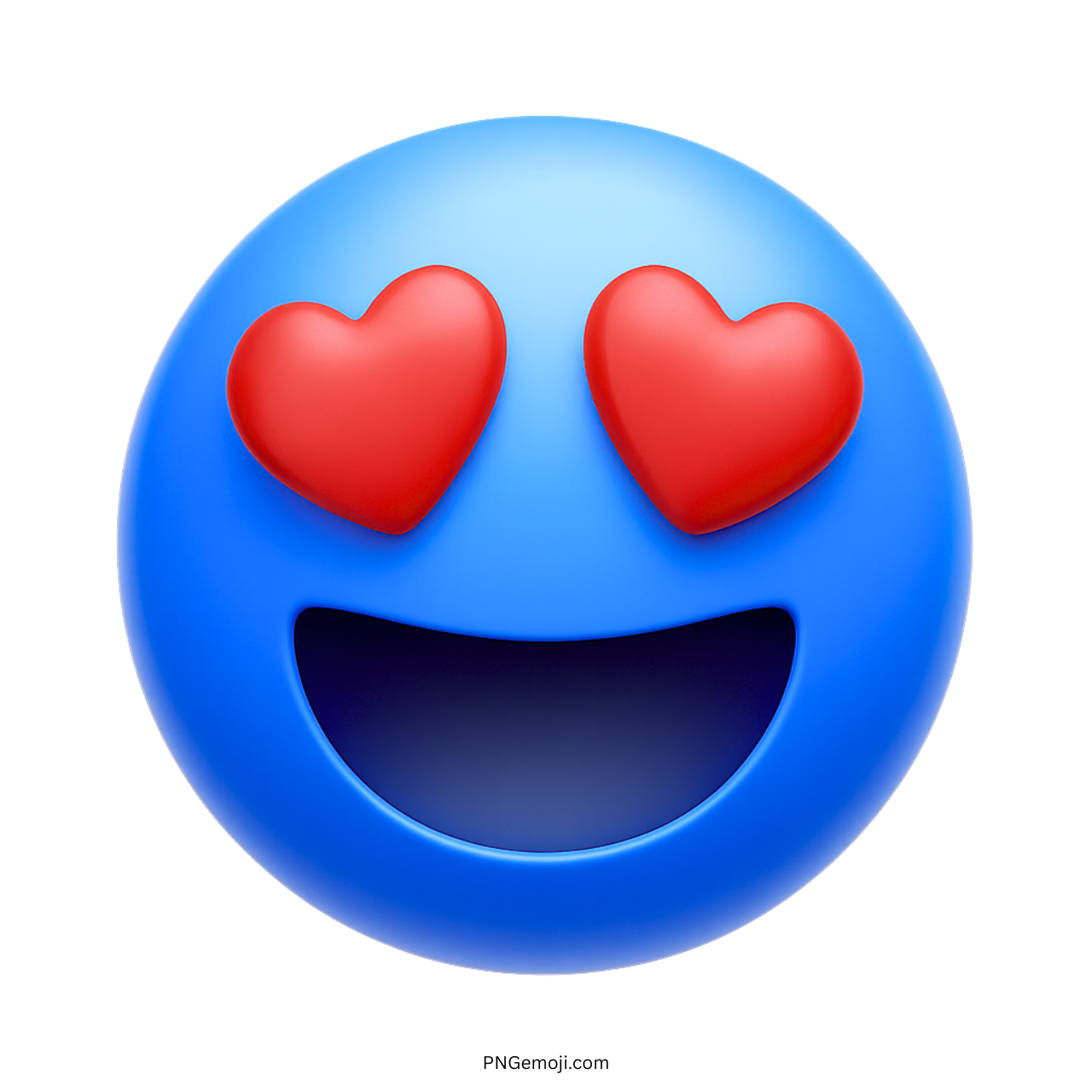 3D blue heart eyes emoji with red hearts and happy smiling face illustration PNG