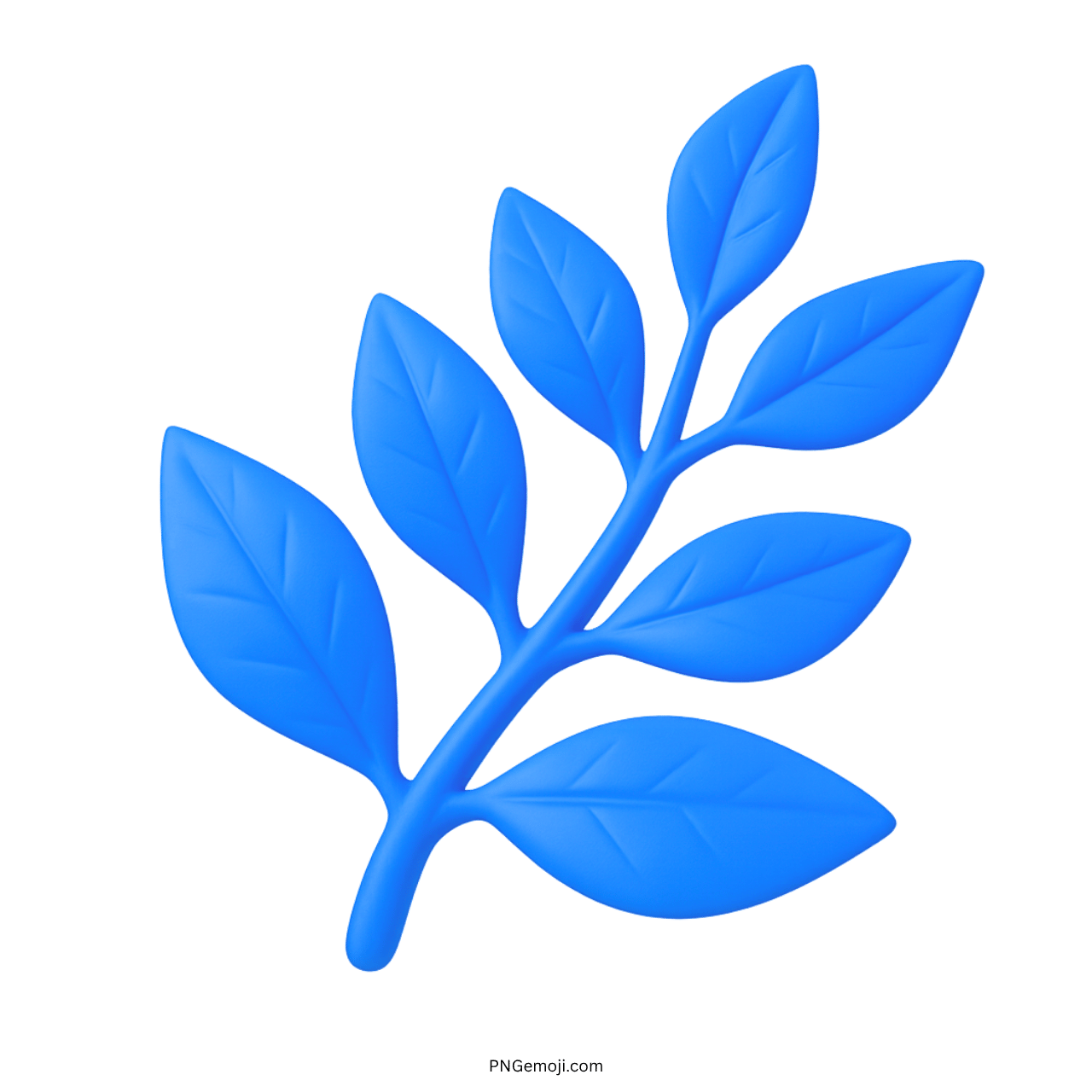3D blue herb emoji leaf branch with 9 curved leaves and detailed veins