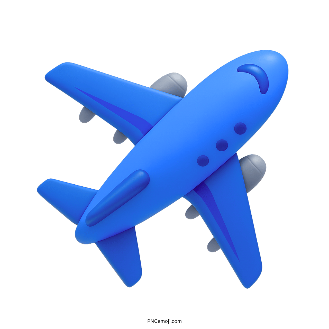 3D blue airplane jet emoji flying diagonally with windows and engines visible