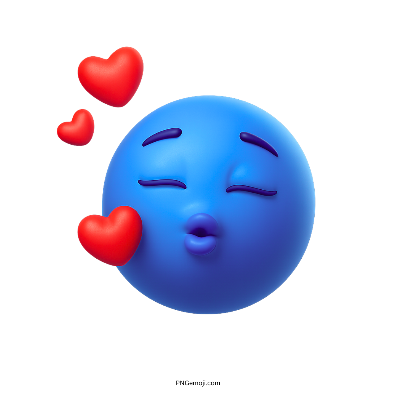 3D blue kiss face emoji blowing red hearts love expression PNG transparent