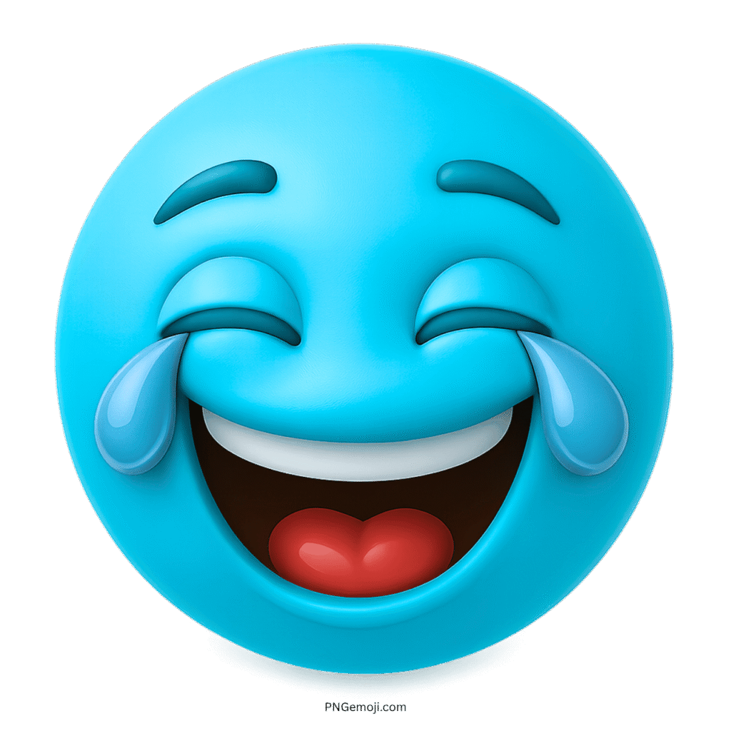 3D blue emoji face laughing hard with tears of joy and wide open mouth