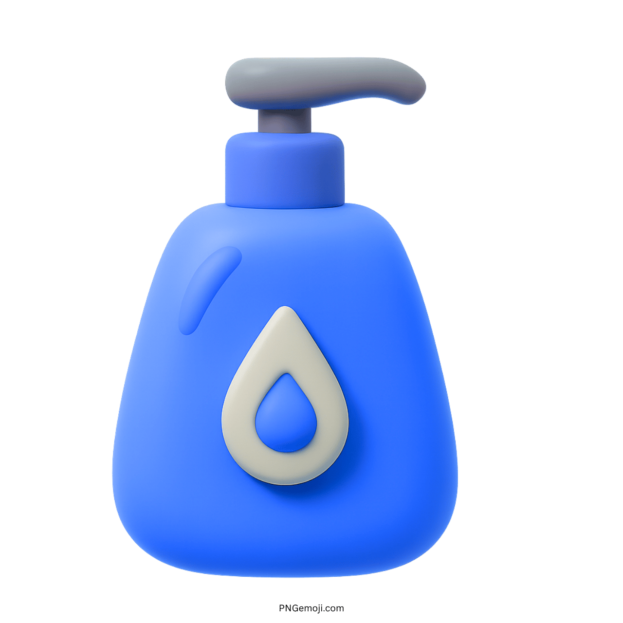 3D blue lotion bottle emoji with pump and drop symbol for hygiene and care