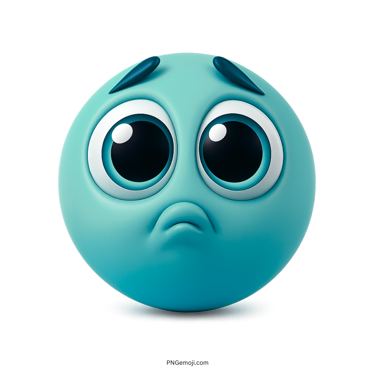 3D blue pleading face emoji with big eyes and sad begging expression