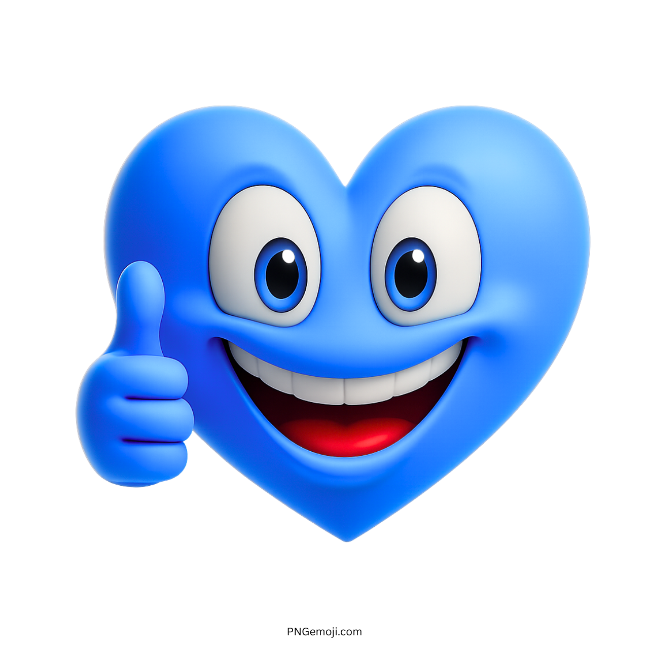 3D blue heart emoji smiling with thumbs up and big happy eyes