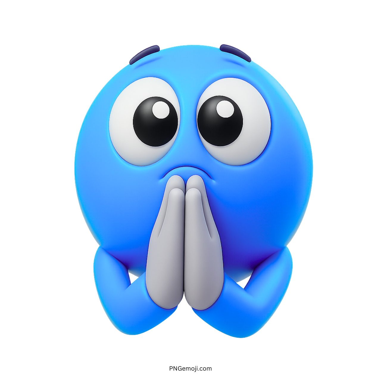 3D blue emoji with hands together in praying or pleading gesture on transparent background