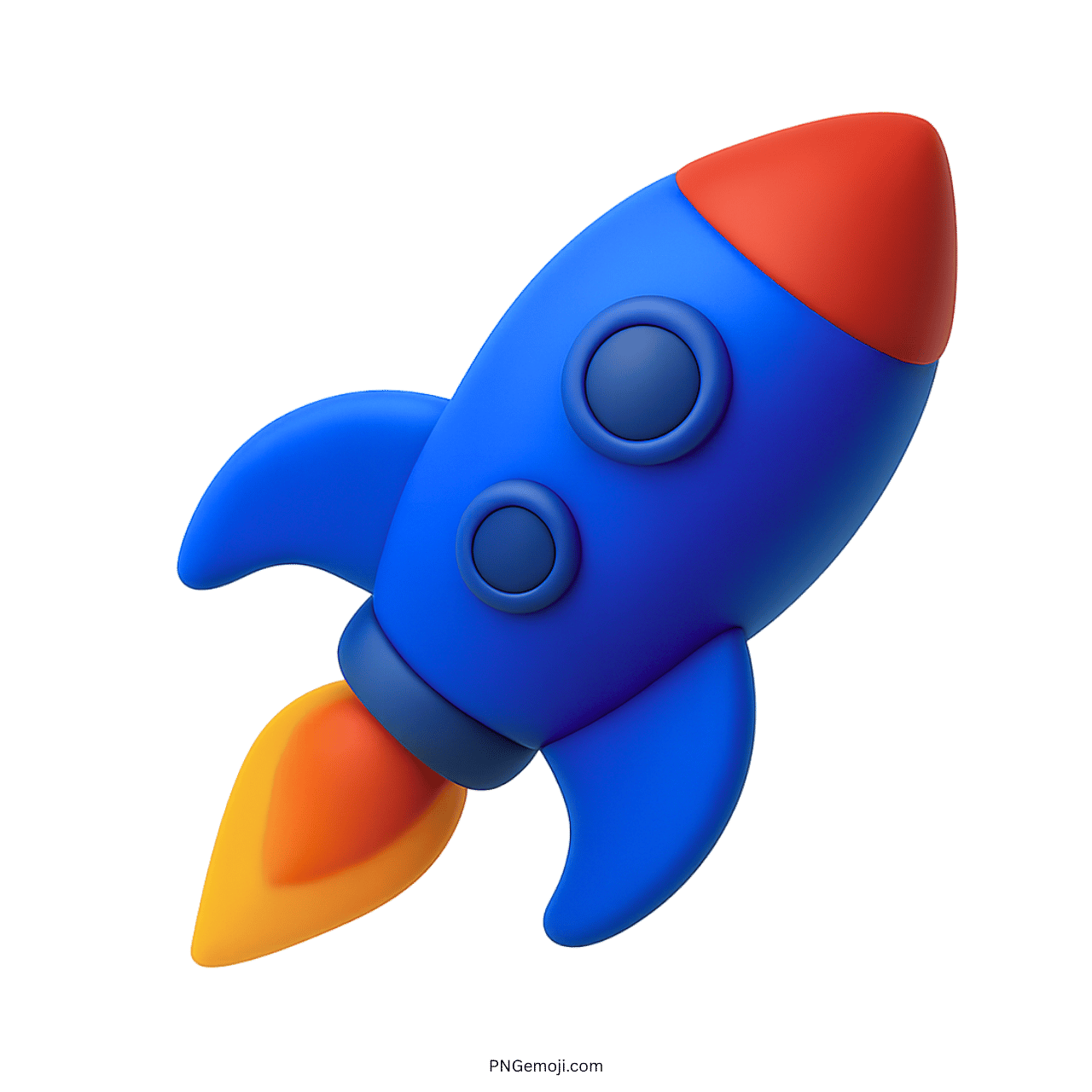 3D blue rocket emoji with red tip and yellow-orange flame icon