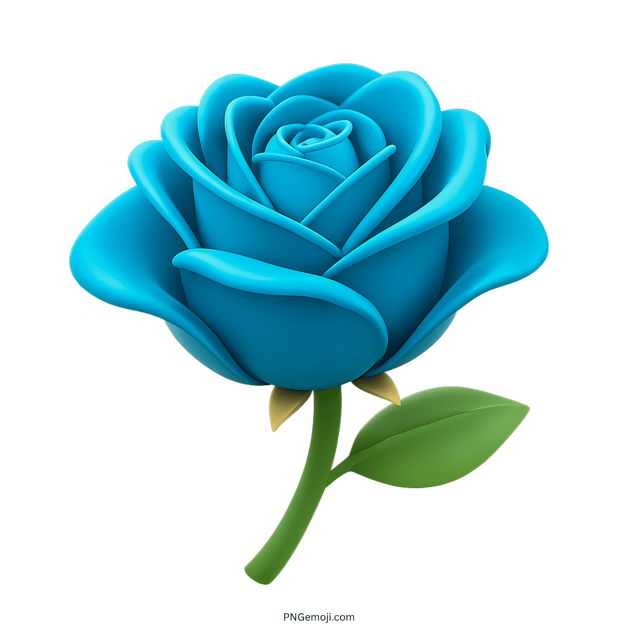 3D blue rose flower in full bloom with green leaves