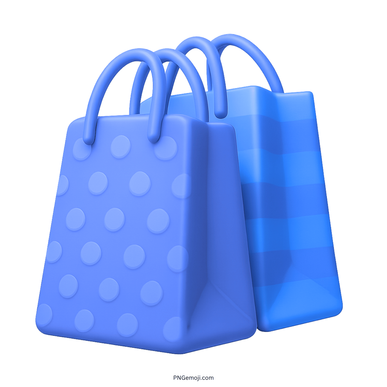 Blue 3D shopping bags emoji with polka dot and striped design in PNG format
