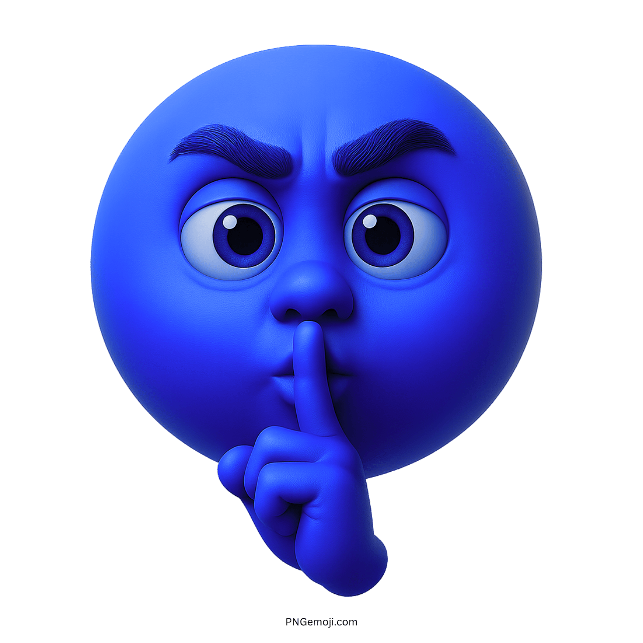 3D blue shushing face emoji with finger on lips showing silence gesture