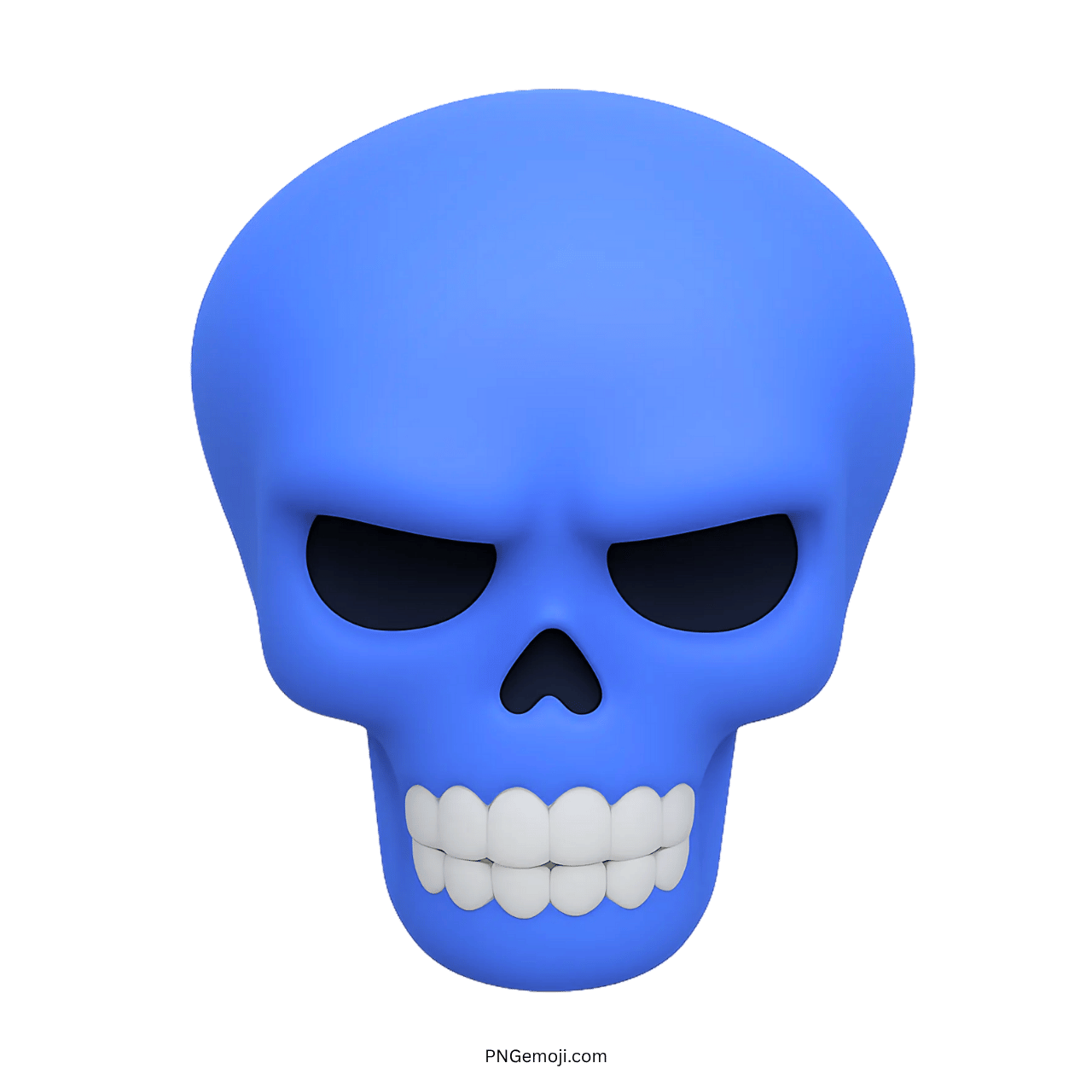 3D blue skeleton skull emoji with dark eye sockets and transparent background
