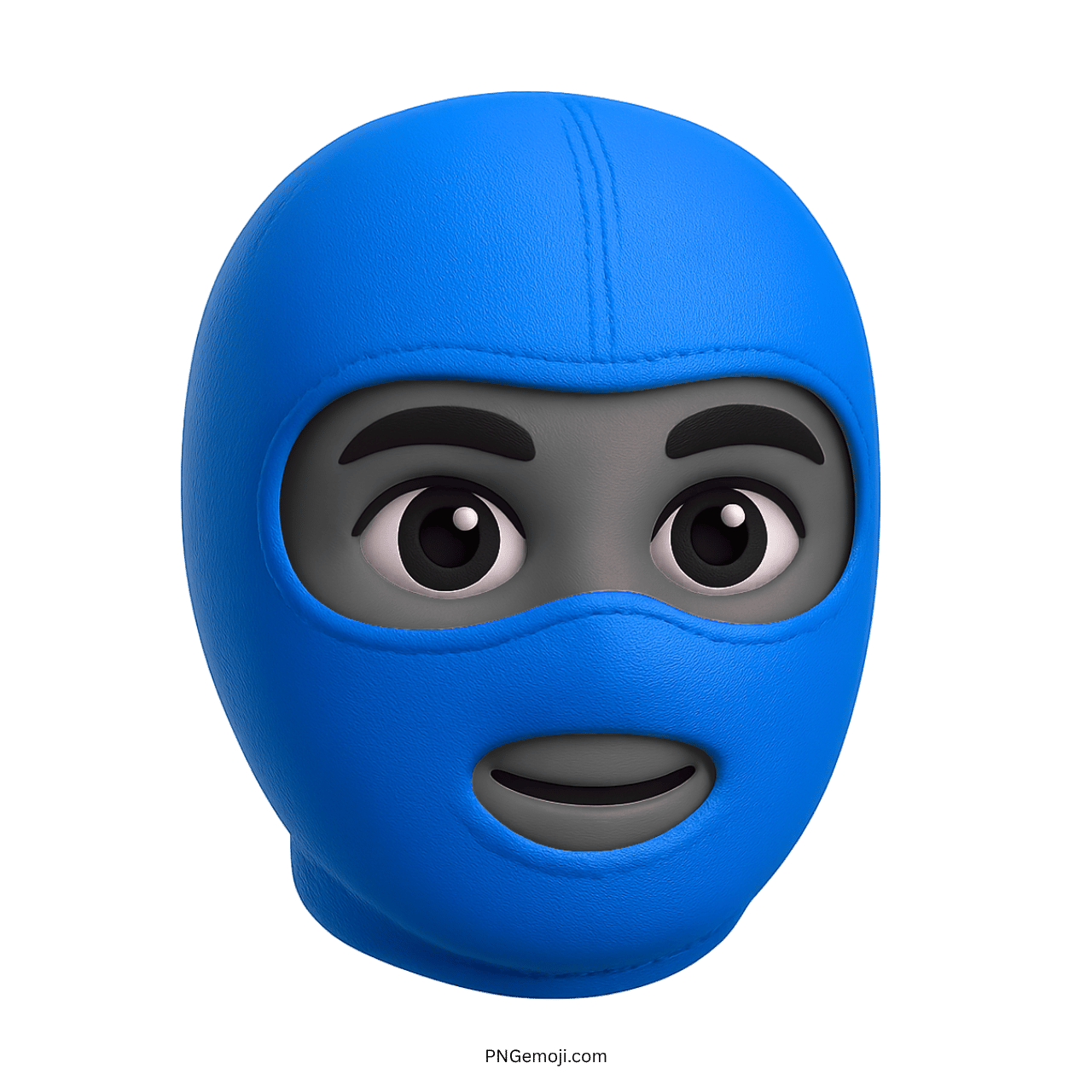 3D blue ski mask emoji with grey face and big cartoon eyes