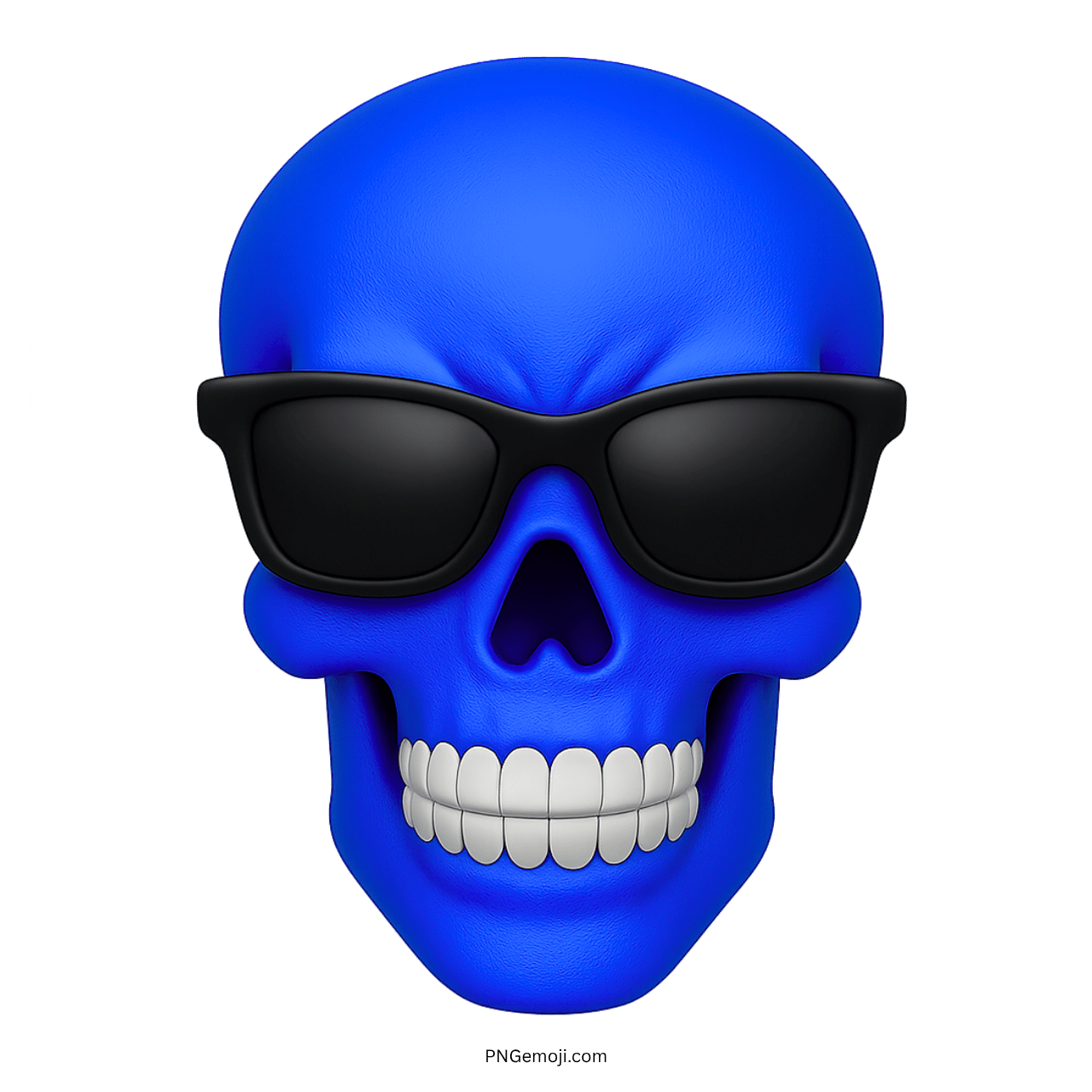 3D blue skull emoji with black sunglasses showing cool confident attitude style