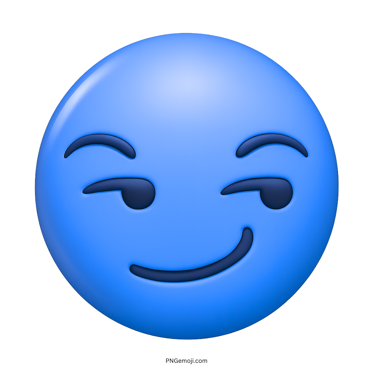 3D blue smirking face emoji with mischievous smile and raised eyebrow expression