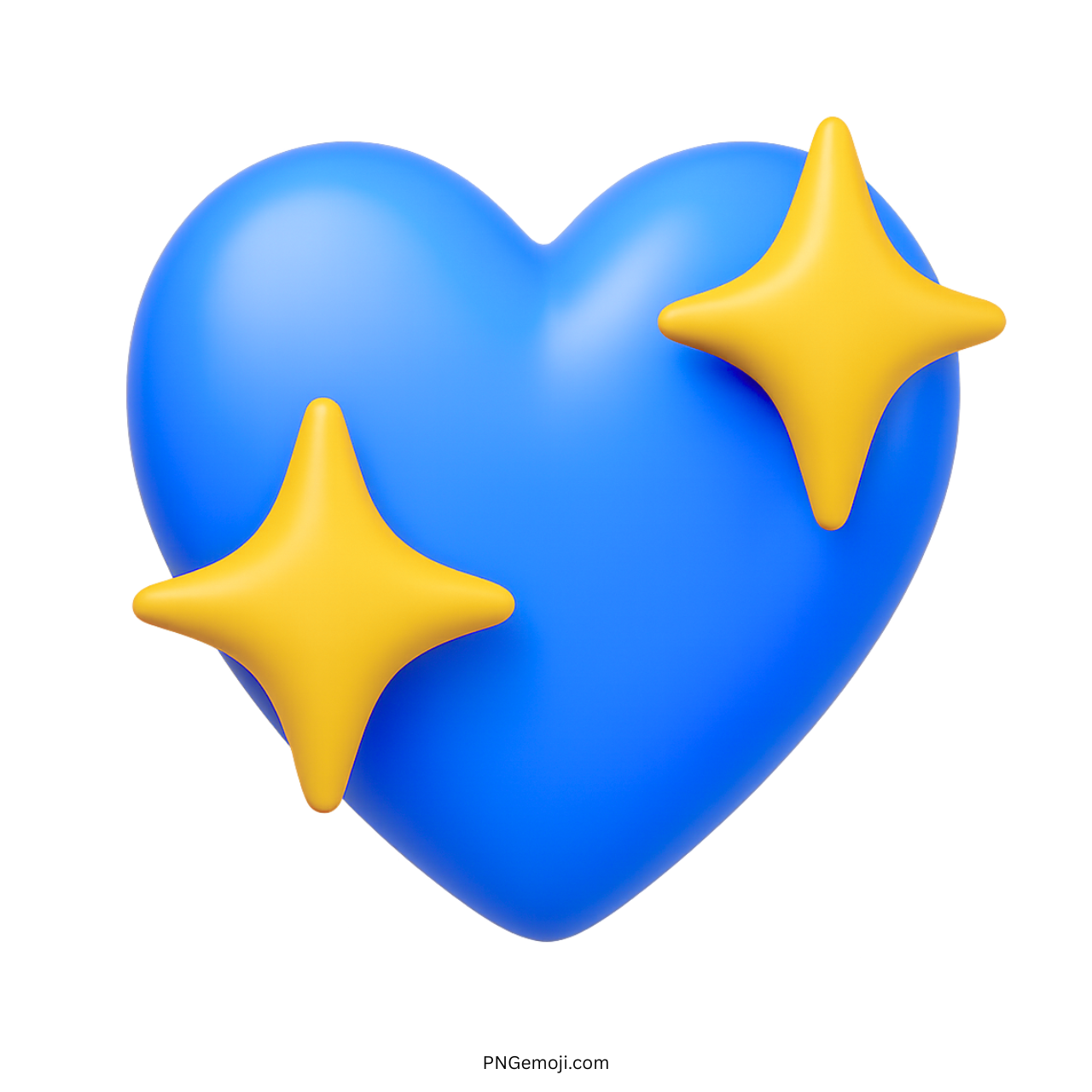 3D Blue Sparkling Heart Emoji PNG with Stars Transparent Background Clipart