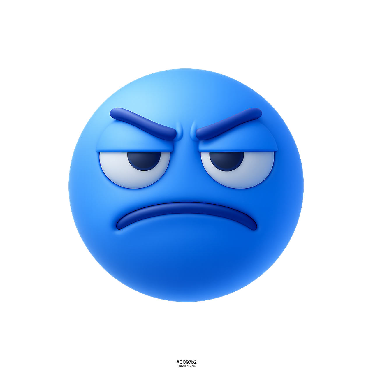 3D blue unamused emoji with frowning mouth and annoyed facial expression