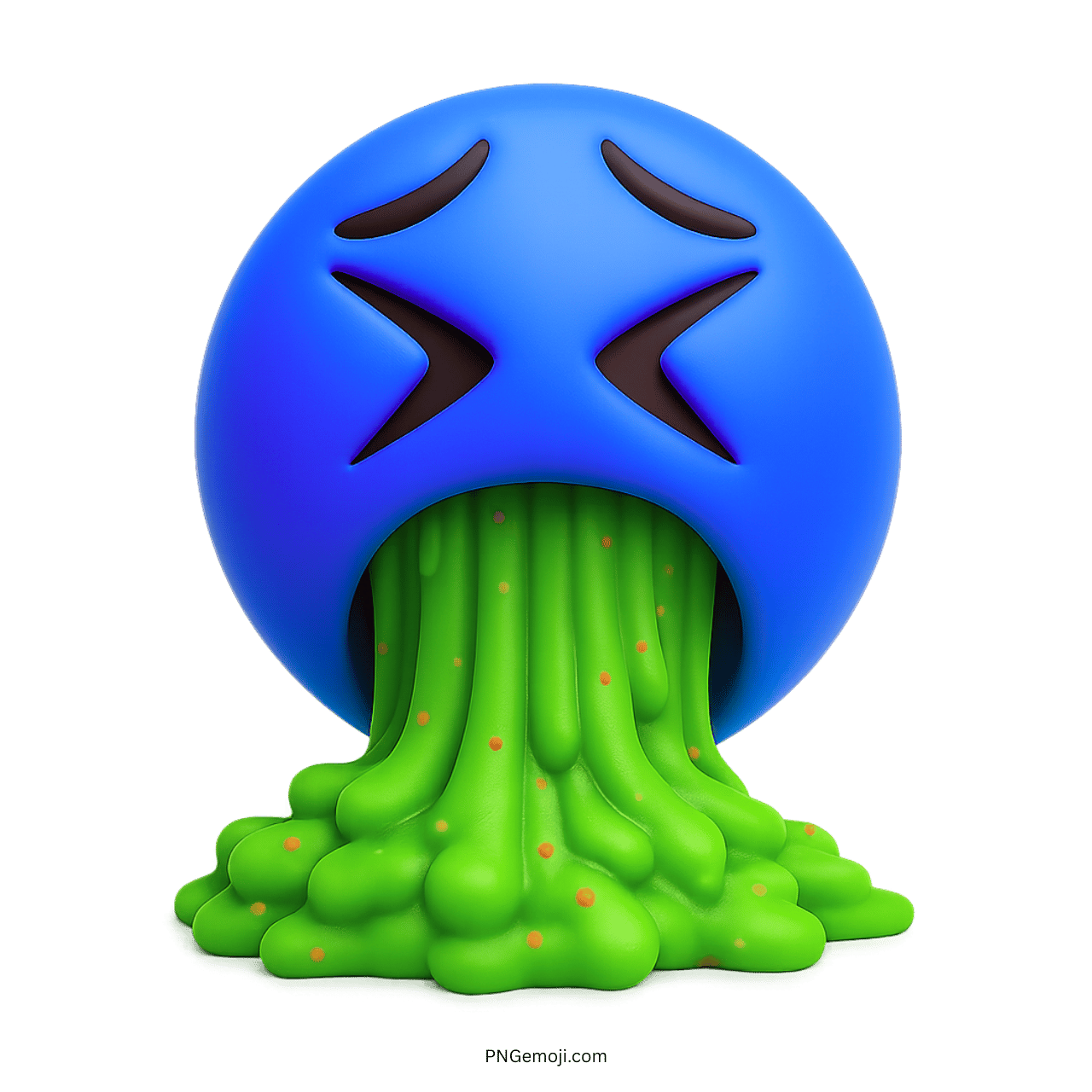 3D blue vomit face emoji vomiting green slime with disgusted expression