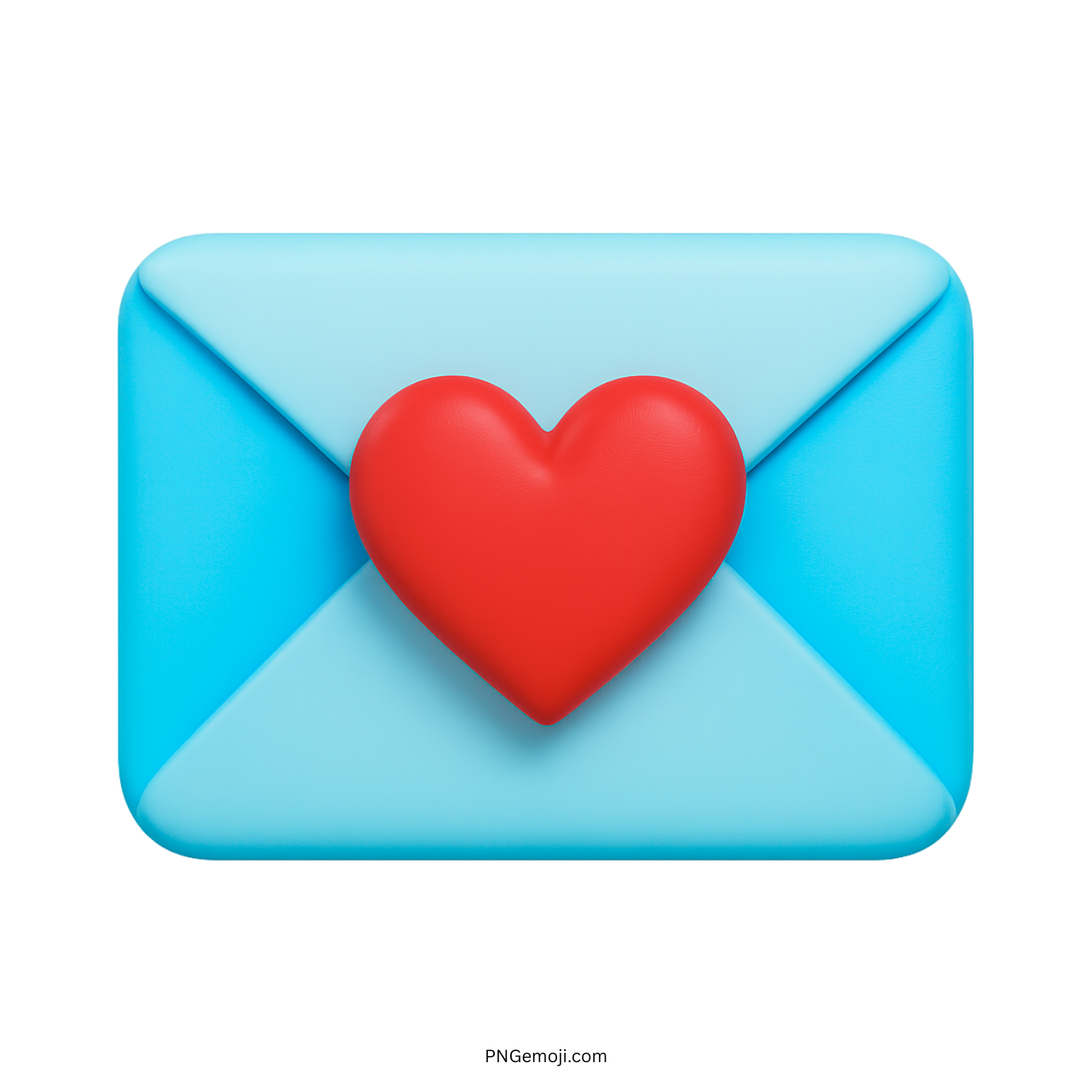 3D bright blue envelope emoji with red heart symbol for love and romance