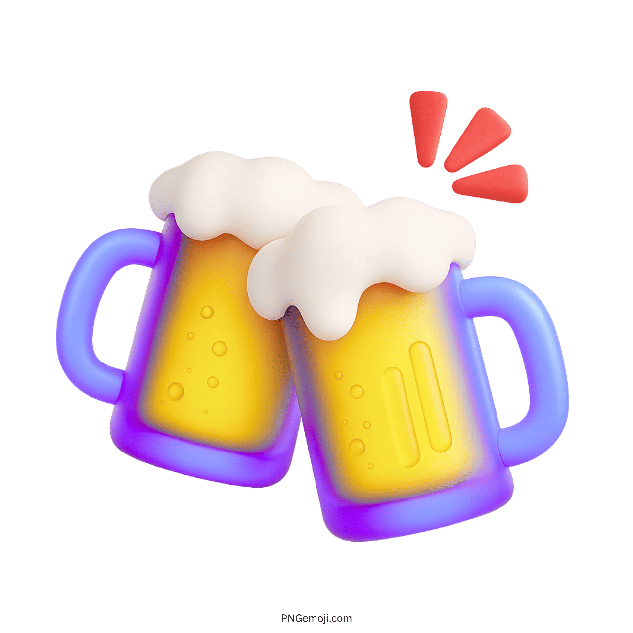 3D beer emoji with clinking mugs and purple-blue glass handles