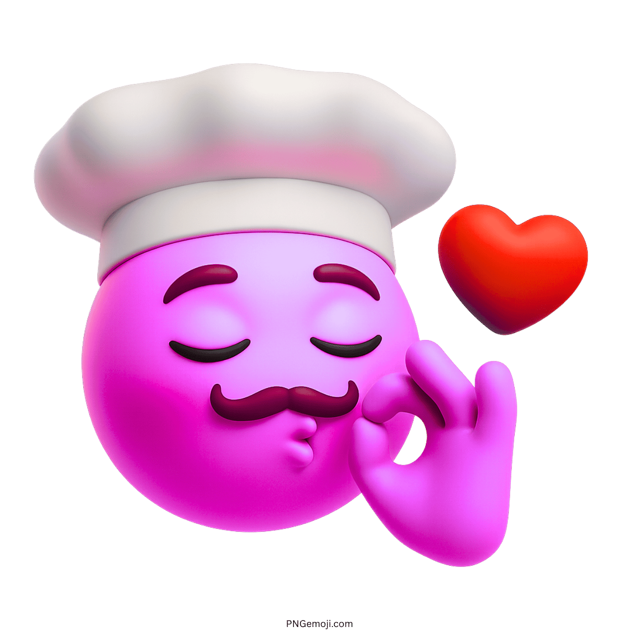 3D chef kiss emoji with heart, love reaction symbol in purple pink tone