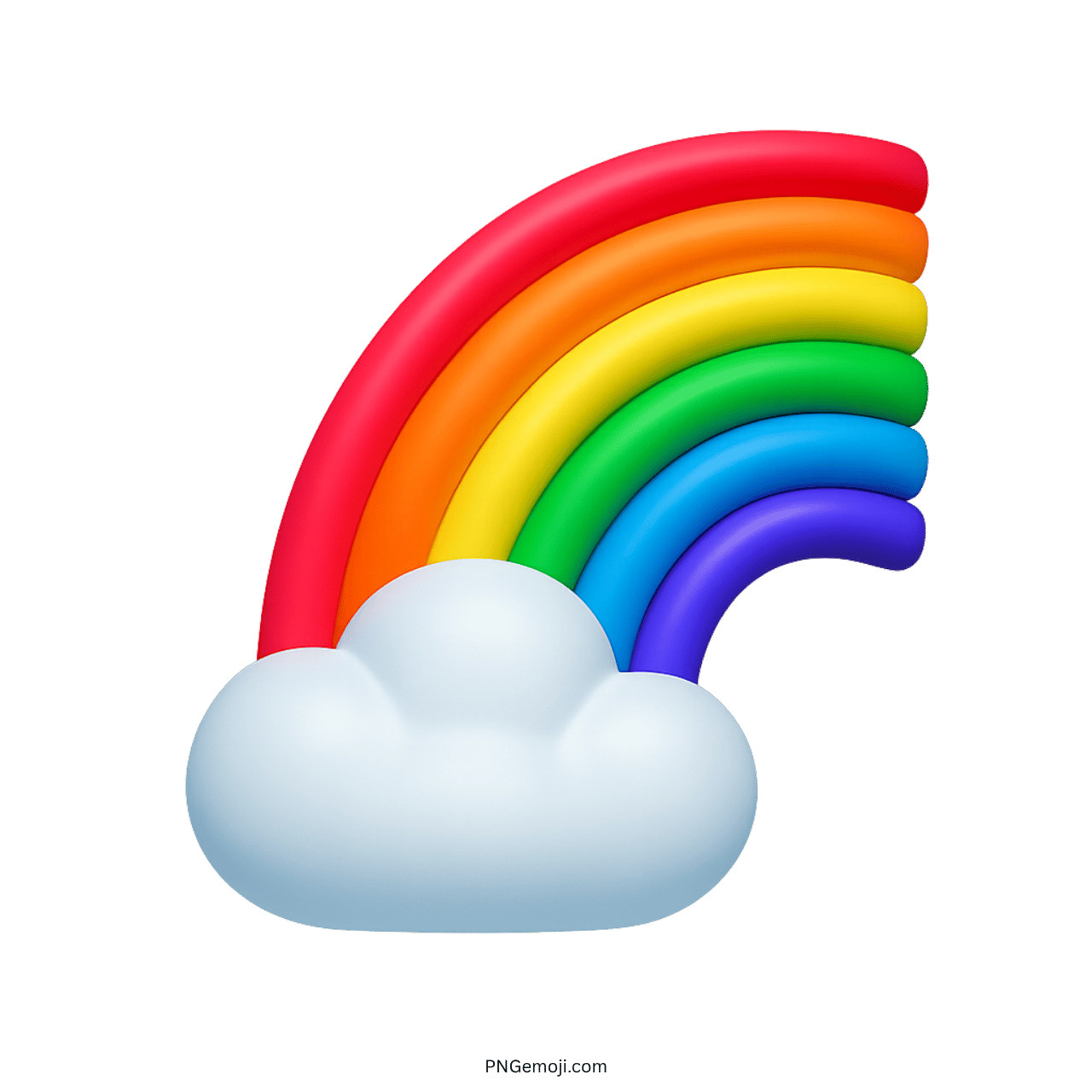 3D colorful rainbow emoji with soft white cloud and transparent background in vibrant shades
