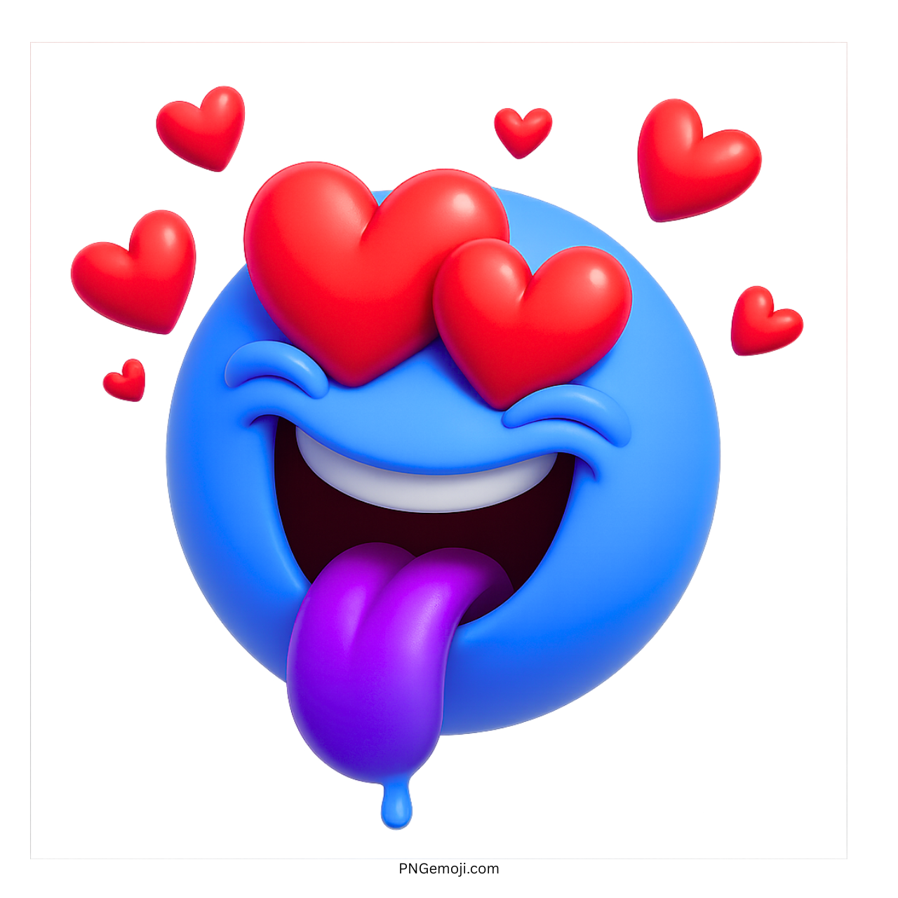 3D blue crazy love emoji with heart eyes and tongue out expression