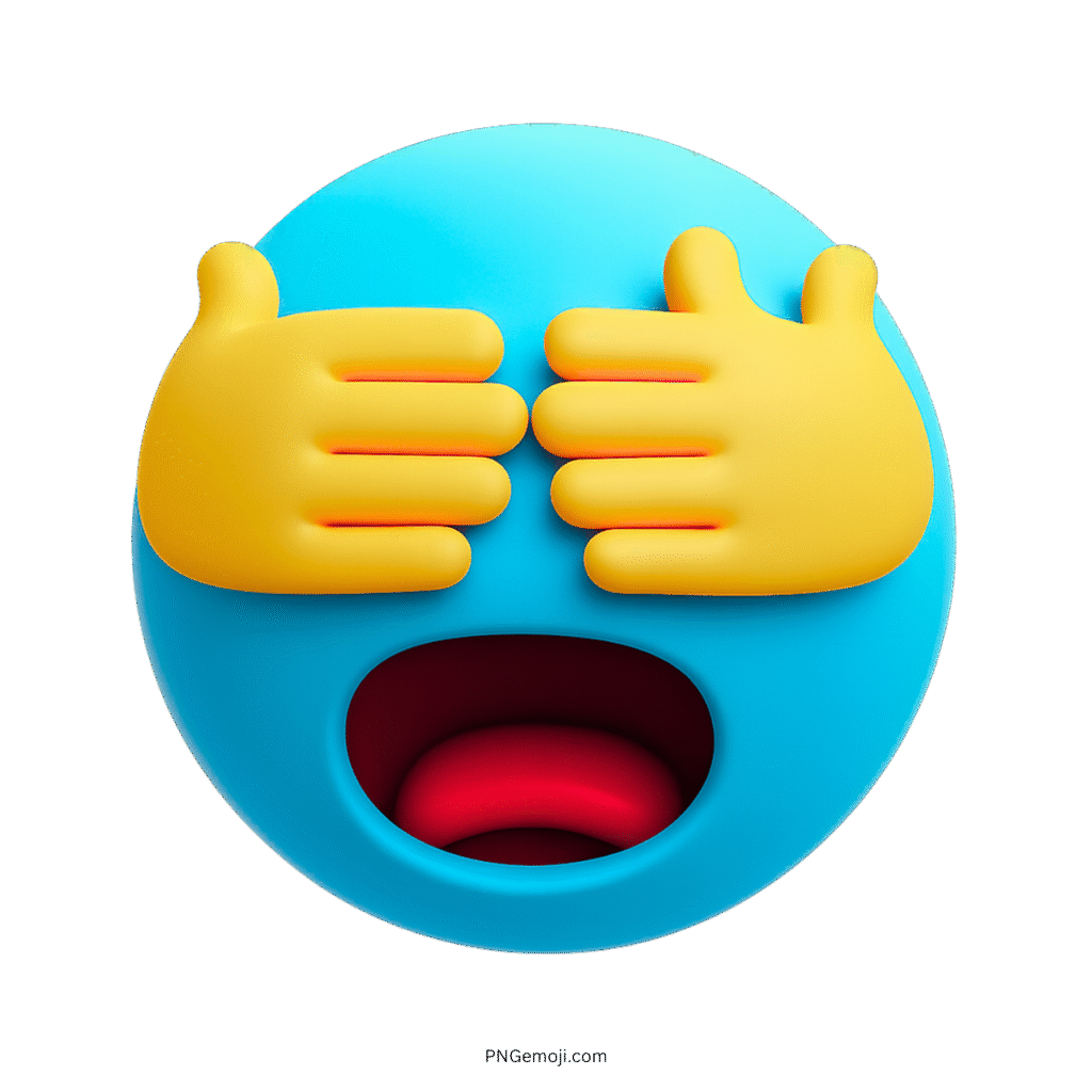 3D cyan emoji with hands covering eyes expressing shock or TMI reaction