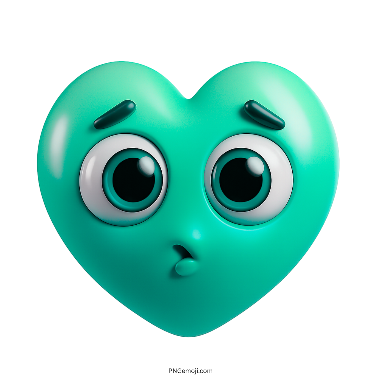 3D cyan surprised heart emoji with big expressive eyes and emotional shocked face PNG