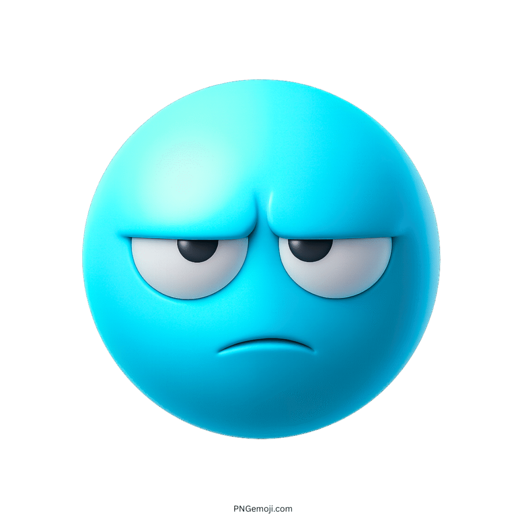 3D cyan unimpressed emoji with dull half-shut eyes and bored facial look