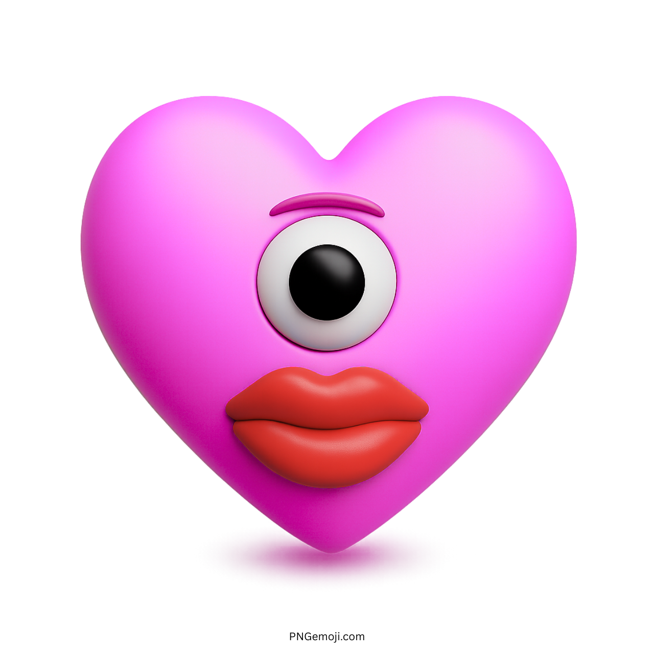 3D pink cyclops heart emoji with single eye and red lips expression