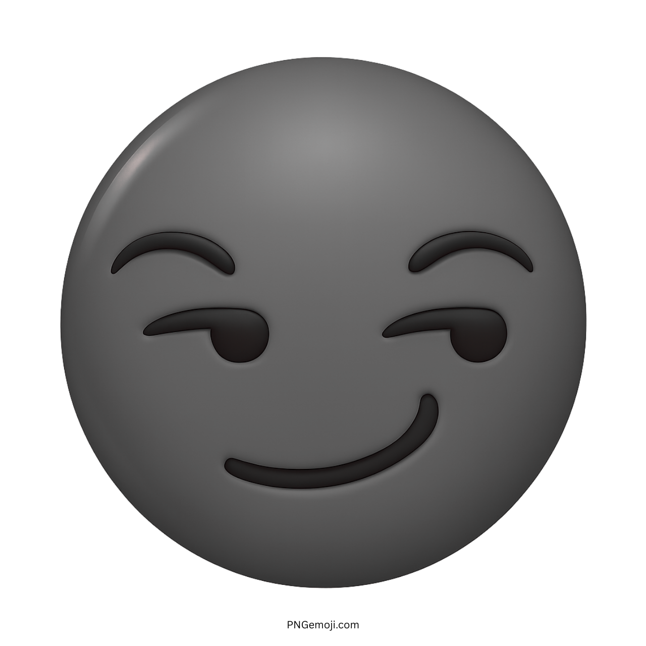 3D dark grey smirking emoji face with mischievous expression and confident smile