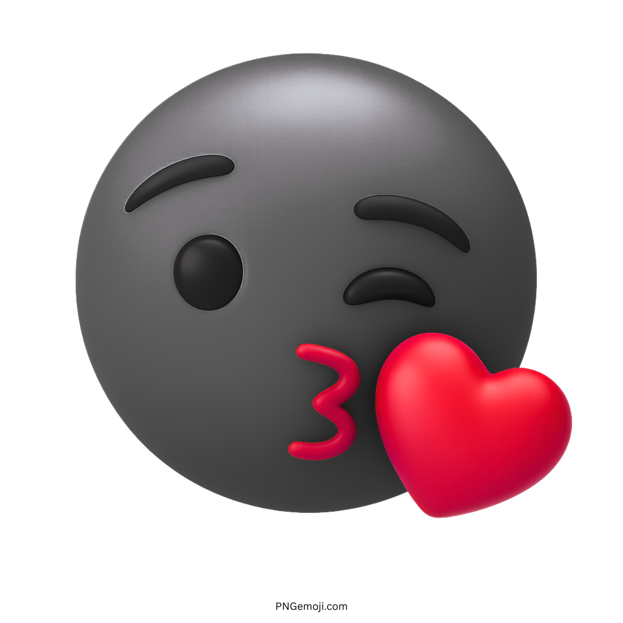 3D black face emoji blowing kiss with red heart illustration