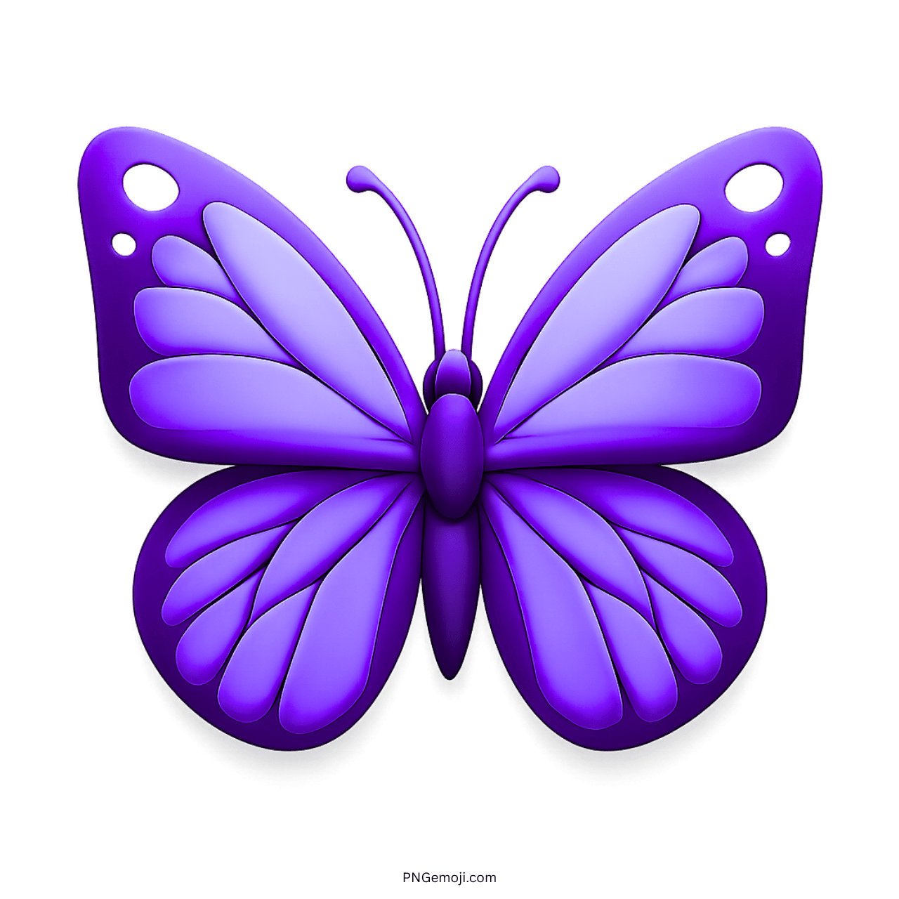 3D deep purple butterfly emoji with soft layered wings and transparent PNG background