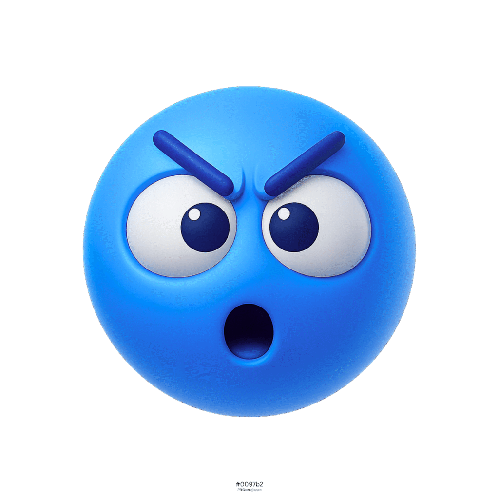 3D dumbfound blue emoji with wide eyes and shocked facial expression