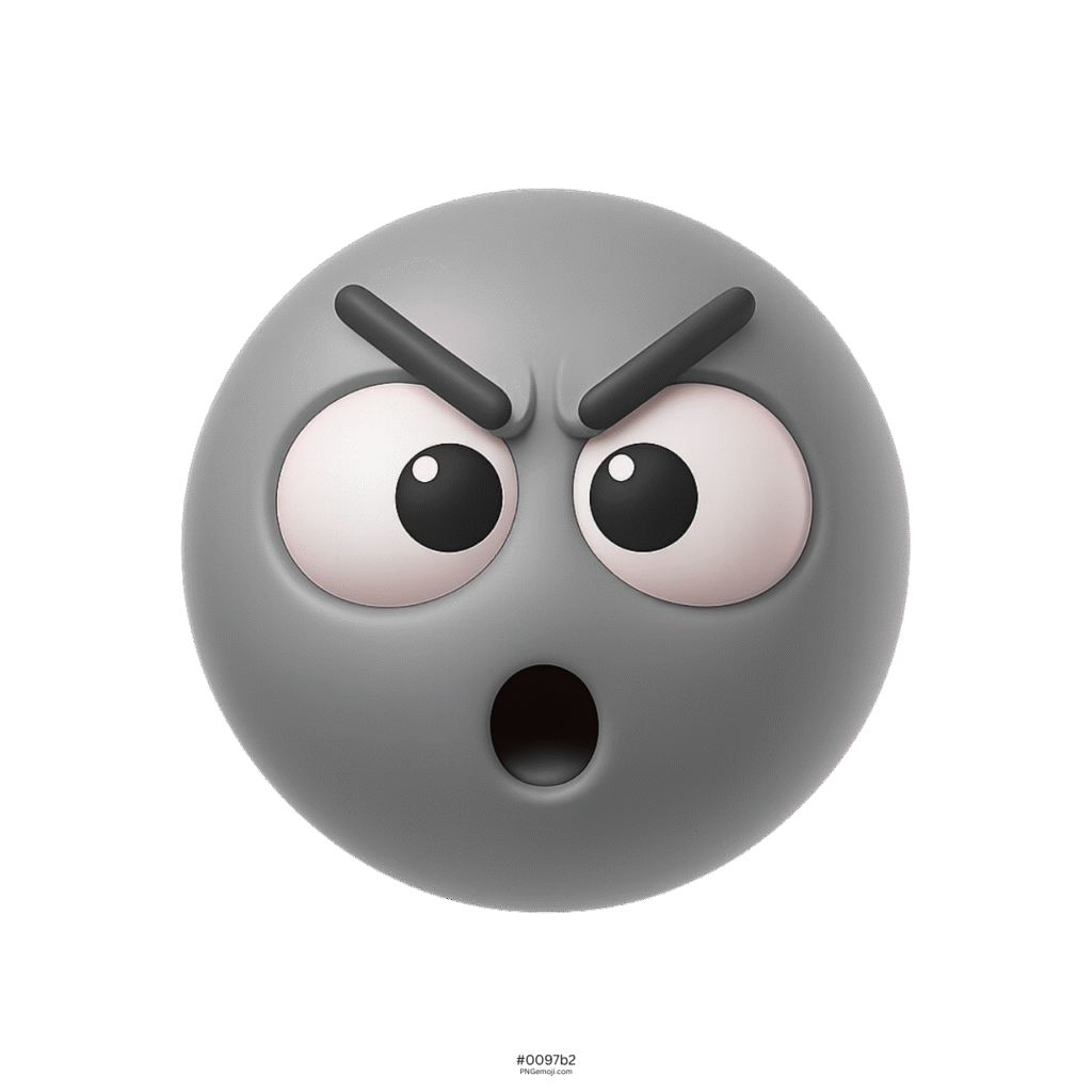 3D dumbfound gray emoji with surprised eyes and open shocked mouth