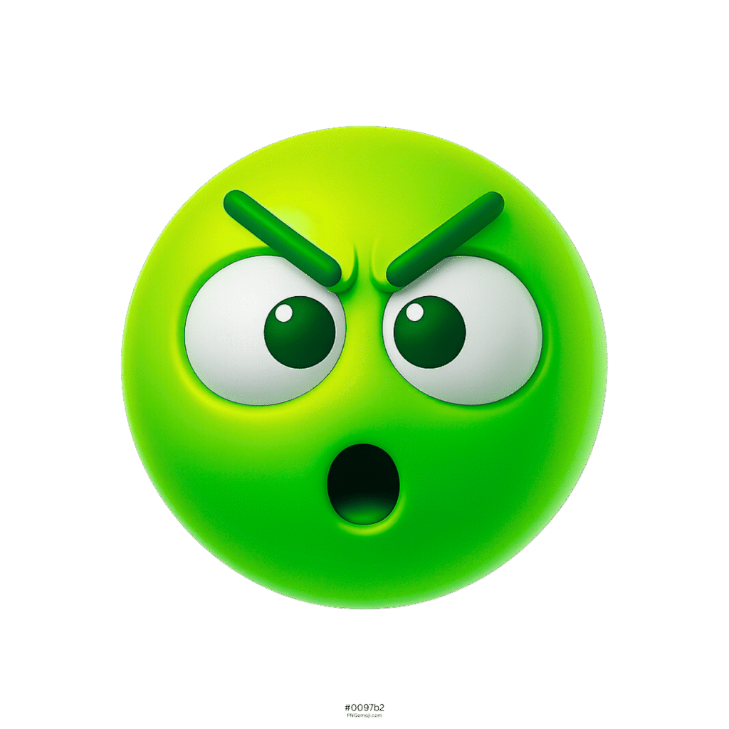3D dumbfound green emoji showing shocked wide eyes and open mouth