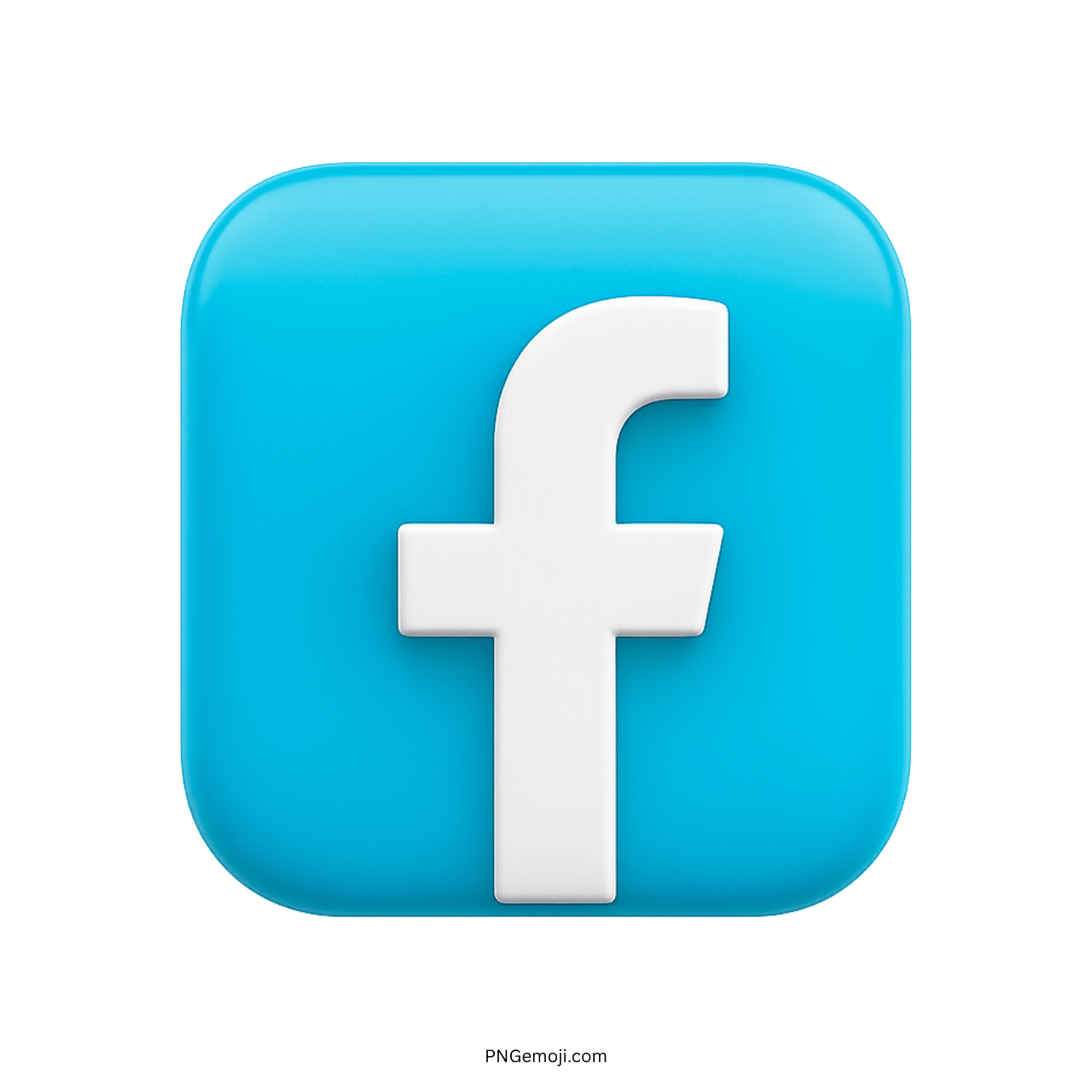 3D Facebook logo icon with white &ldquo;f&rdquo; on glossy cyan blue square background