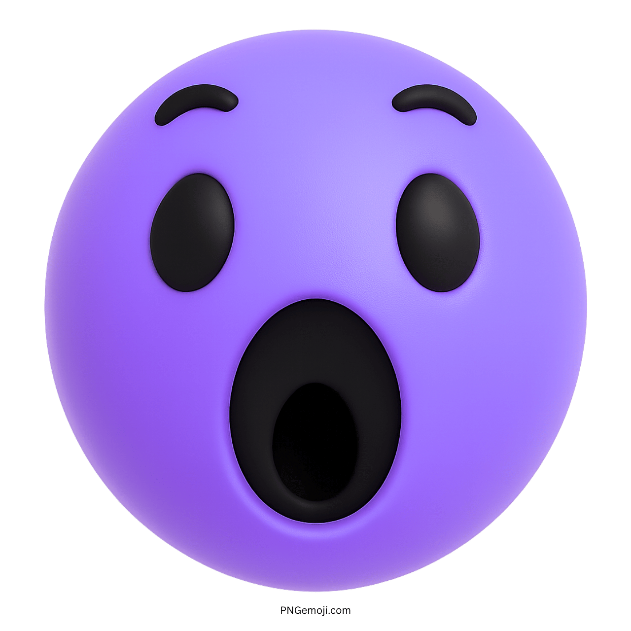 3D purple Facebook wow emoji with shocked wide eyes and open mouth expression