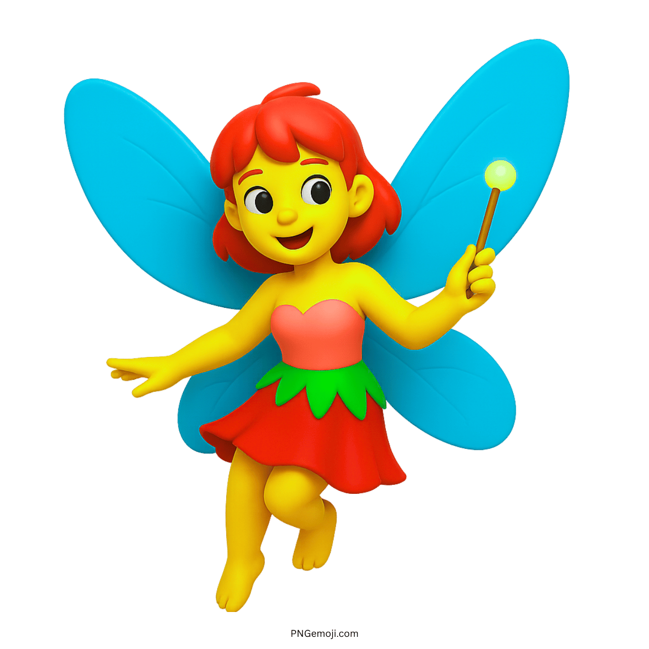 Adorable 3D fairy emoji with blue wings and glowing magic wand