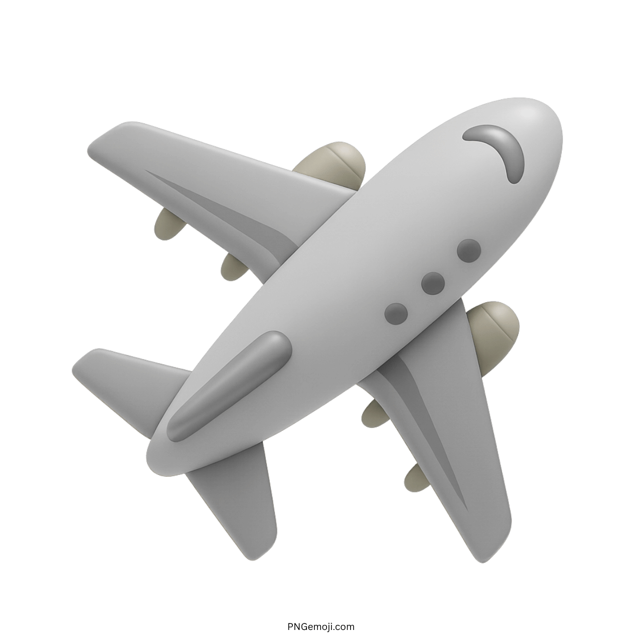 3D gray airplane emoji with smooth curves and detailed turbine engine design