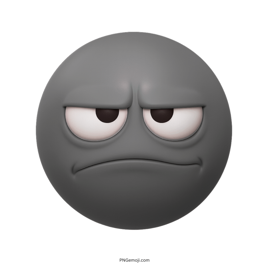 3D gray displeased face emoji with unimpressed sarcastic look and droopy tired eyes