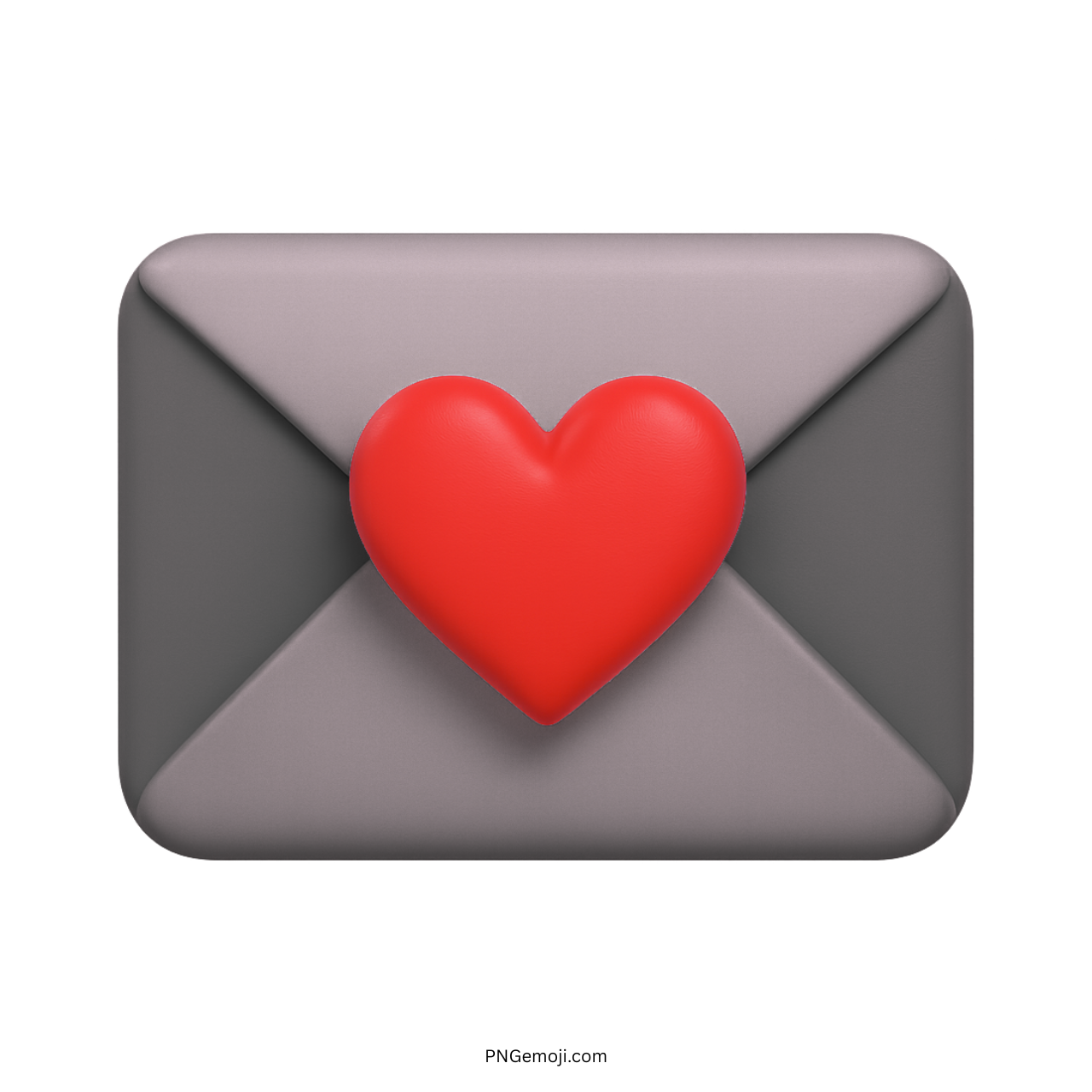 3D gray love letter emoji with bright red heart symbol on envelope