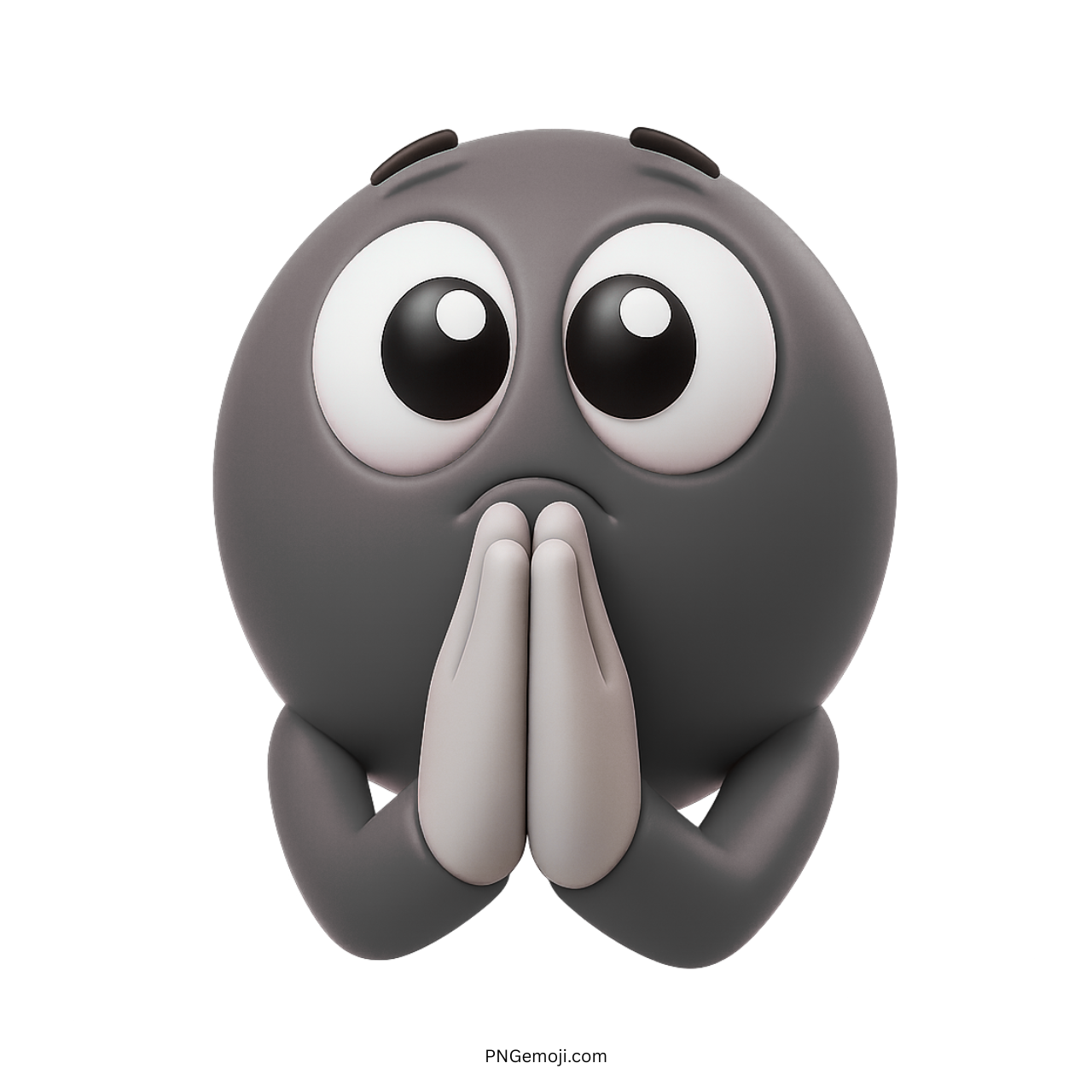 3D gray emoji with folded hands expressing prayer, apology, or humble request