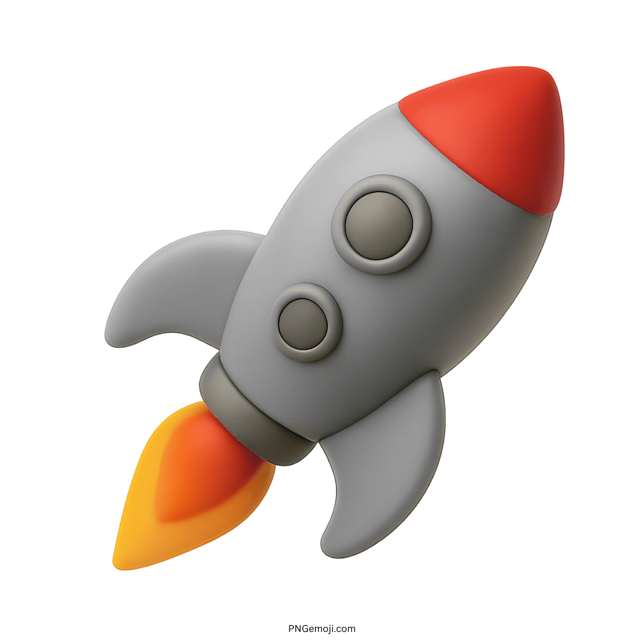 3D gray rocket emoji icon with fire trail on transparent PNG background