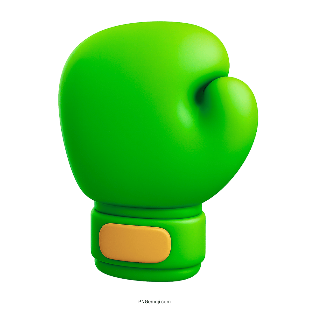 3D green boxing glove emoji with yellow strap and transparent PNG background