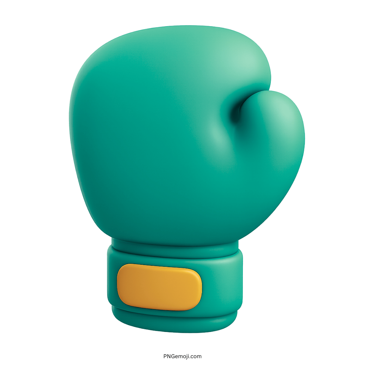 3D green boxing glove emoji with yellow strap on transparent background