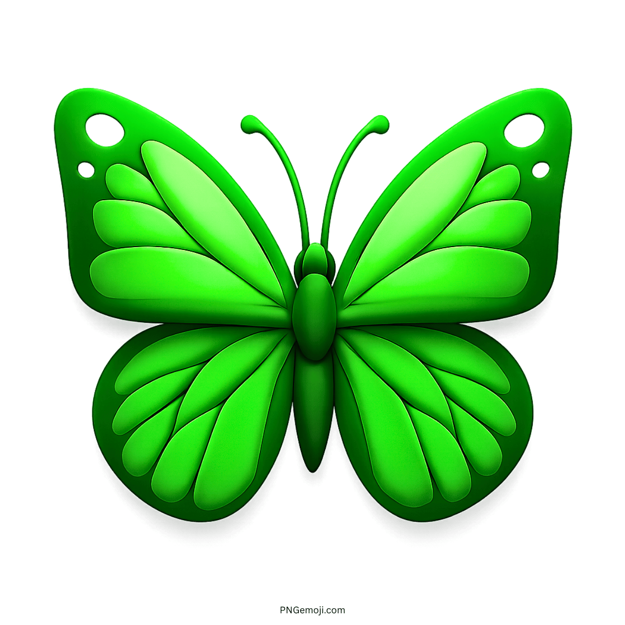 3D green butterfly emoji with soft layered wings and transparent background in PNG