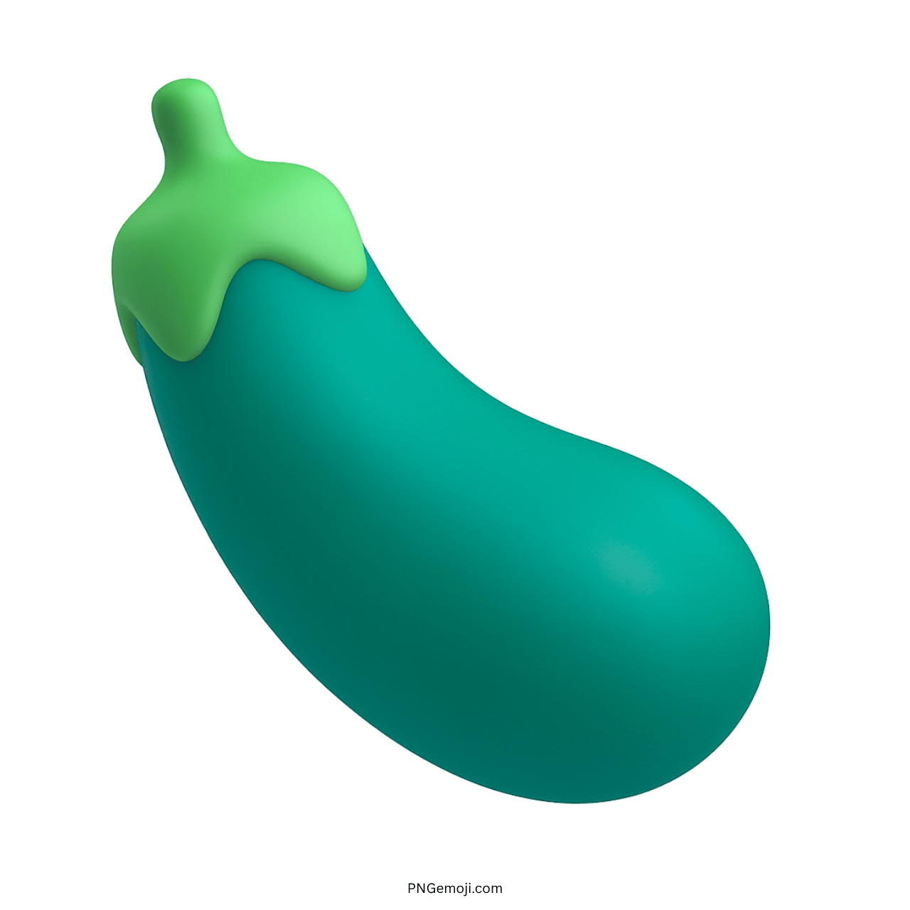 3D green eggplant emoji with curved shape on transparent background
