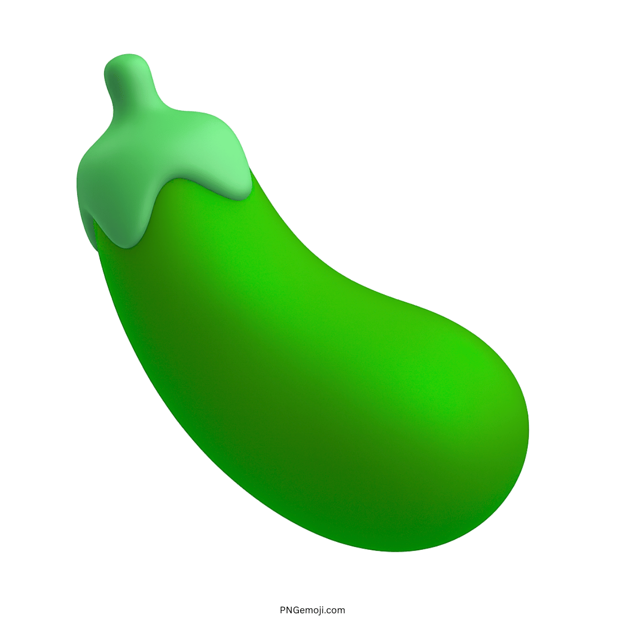 3D green eggplant emoji vegetable icon with stem PNG on transparent background